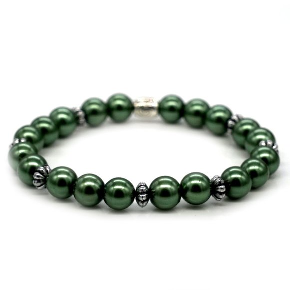 My Bead Emporium Jewelry - Olive green bracelet with silver spacers.